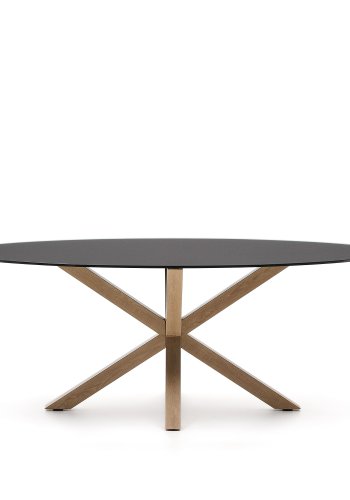 KAVE HOME Argo spisebord, oval - matteret sort glas og stl med trfinish (200x100)