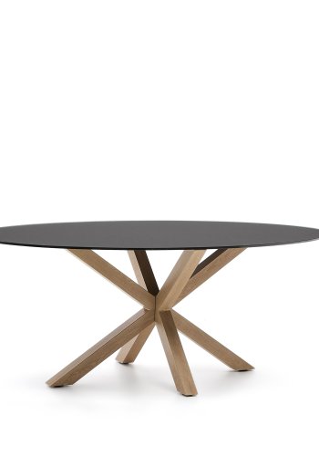 KAVE HOME Argo spisebord, oval - matteret sort glas og stl med trfinish (200x100)