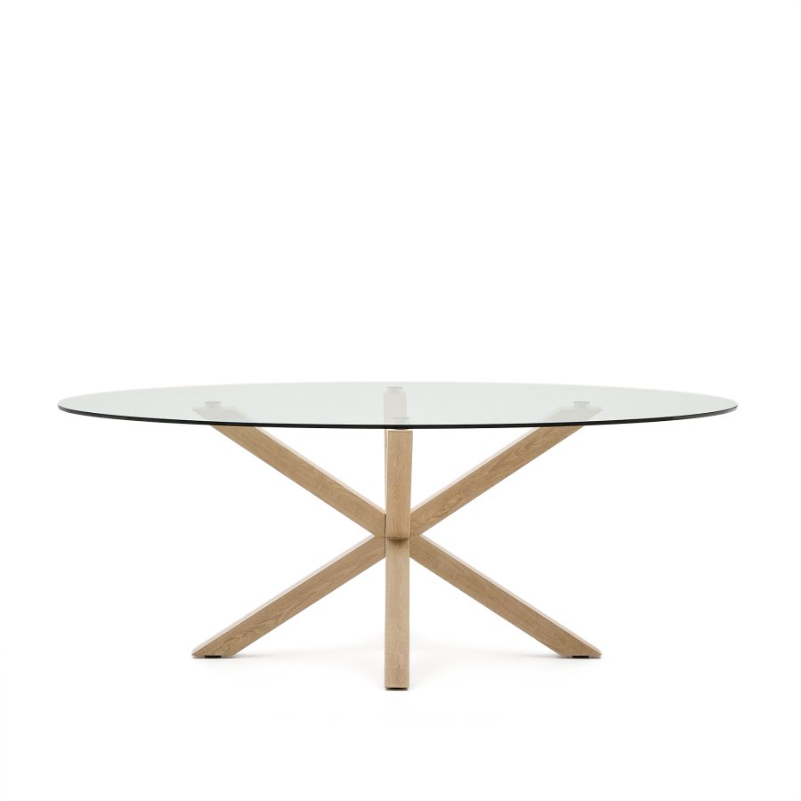 KAVE HOME Argo spisebord, oval - klar glas og stl med trfinish (200x100)