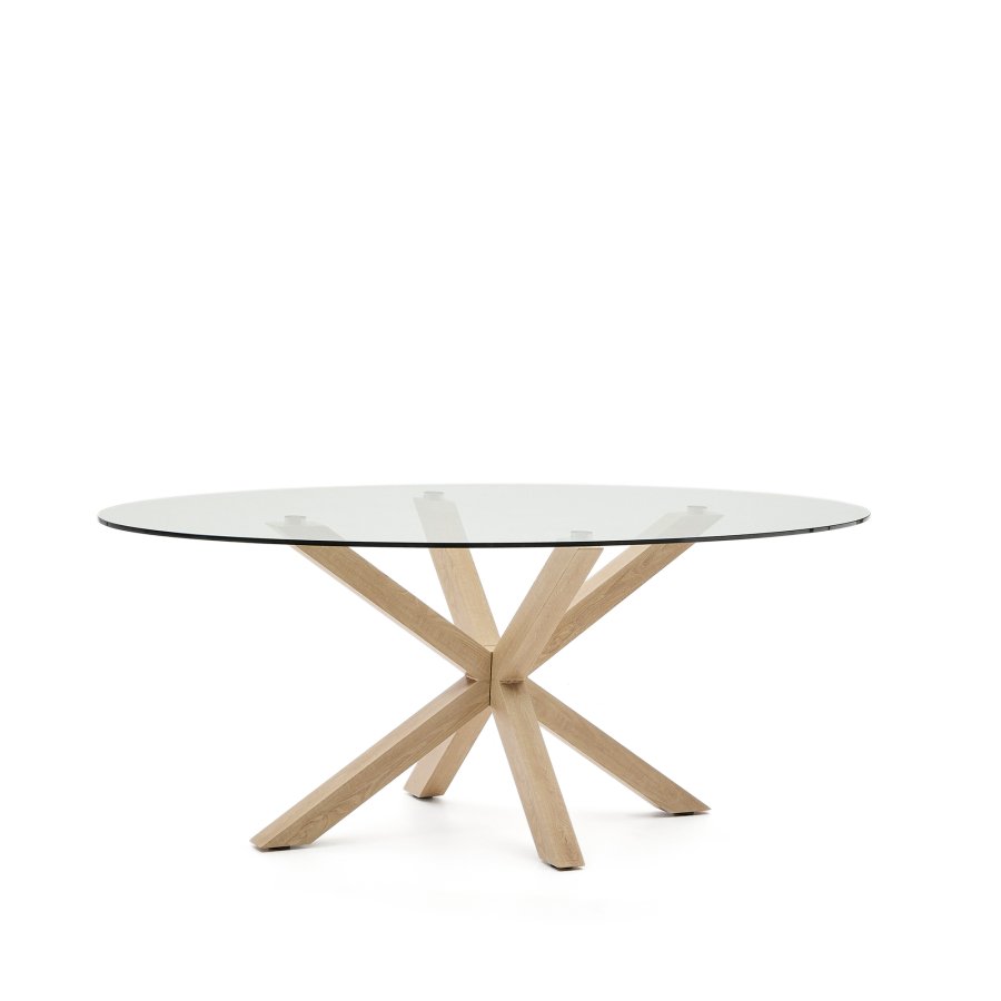 KAVE HOME Argo spisebord, oval - klar glas og stl med trfinish (200x100)