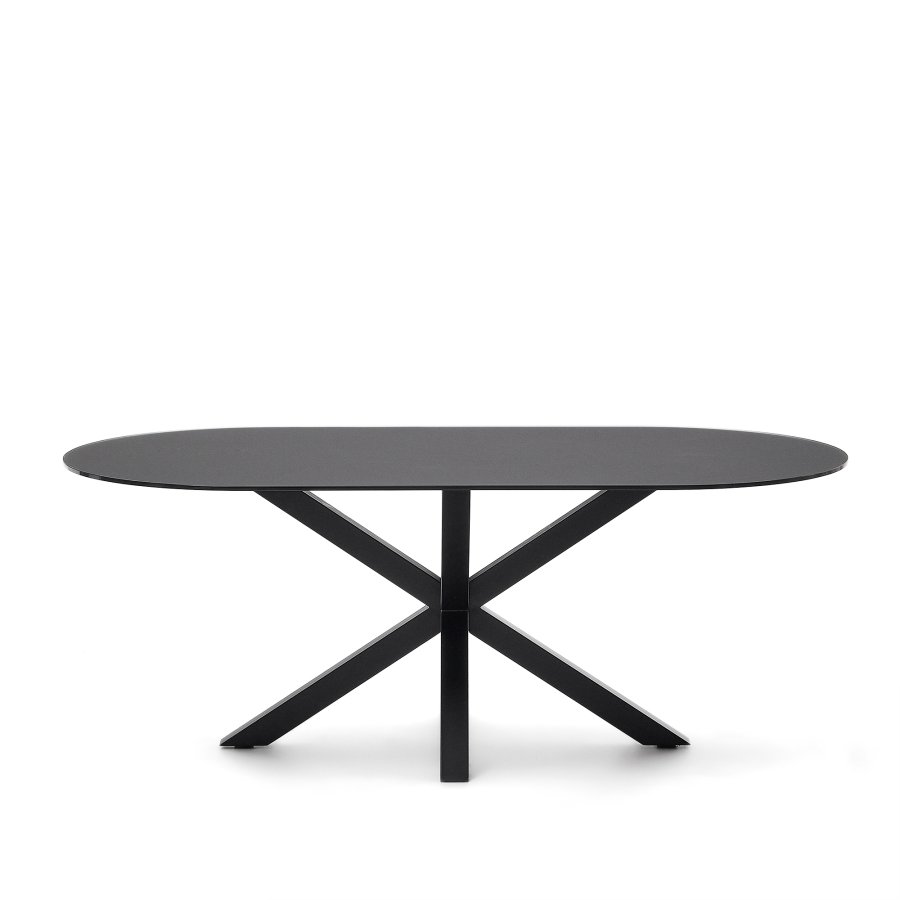 KAVE HOME Argo spisebord, oval - matteret sort glas og sort stl (200x100)