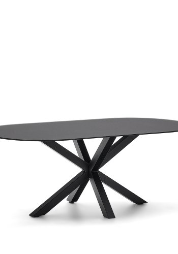 KAVE HOME Argo spisebord, oval - matteret sort glas og sort stl (200x100)