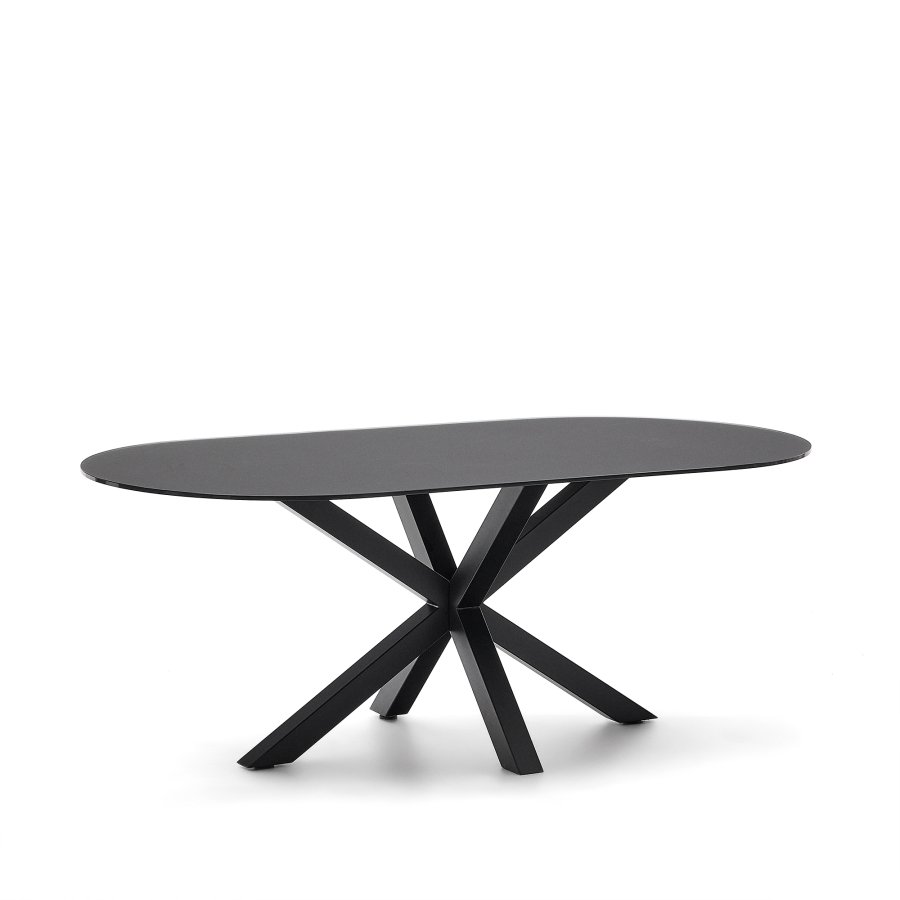KAVE HOME Argo spisebord, oval - matteret sort glas og sort stl (200x100)