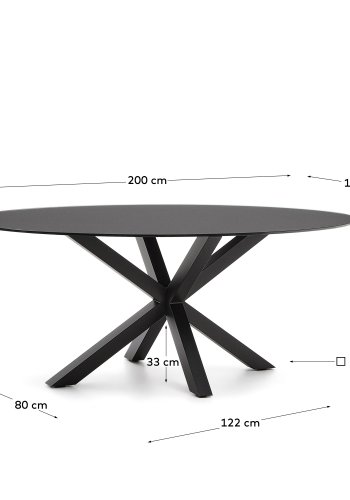 KAVE HOME Argo spisebord, oval - matteret sort glas og sort stl (200x100)