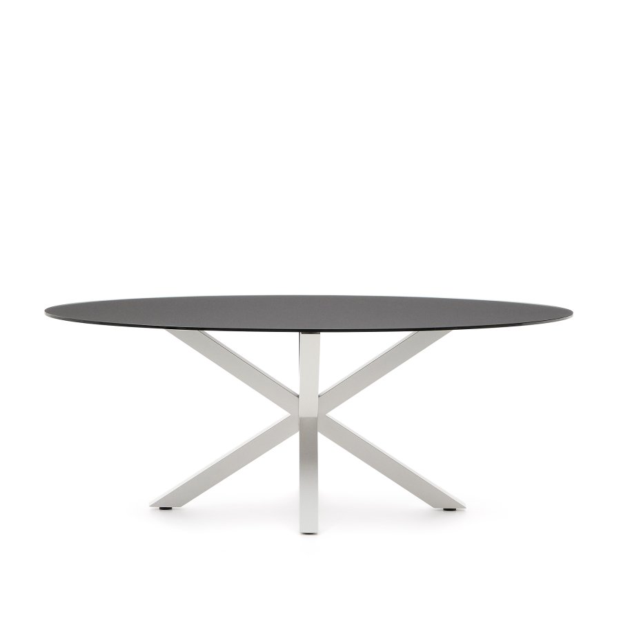 KAVE HOME Argo spisebord, oval - matteret sort glas og hvid stl (200x100)