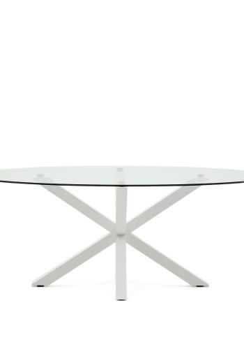 KAVE HOME Argo spisebord, oval - klar glas og hvid stl (200x100)