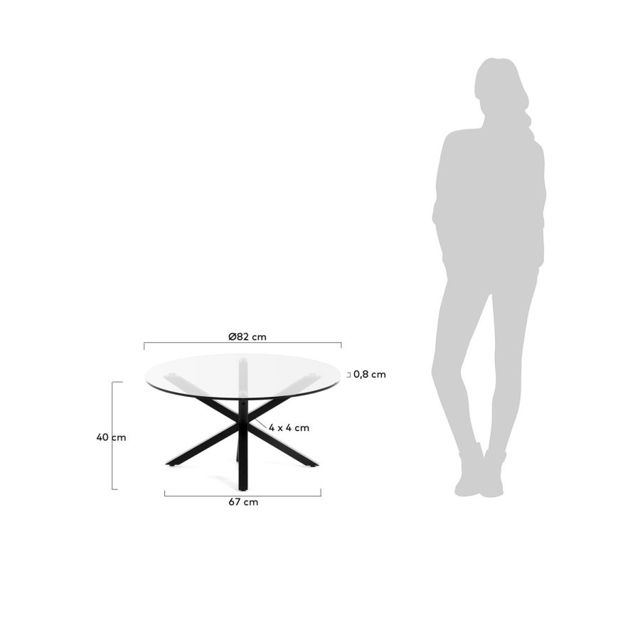 KAVE HOME Arya sofabord, rundt - tempereret glas og sort stl ( 82)