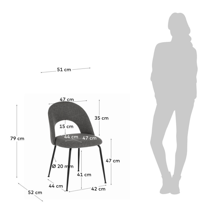 KAVE HOME Mahalia spisebordsstol, u. armln - mrkegrt stof og sort stl