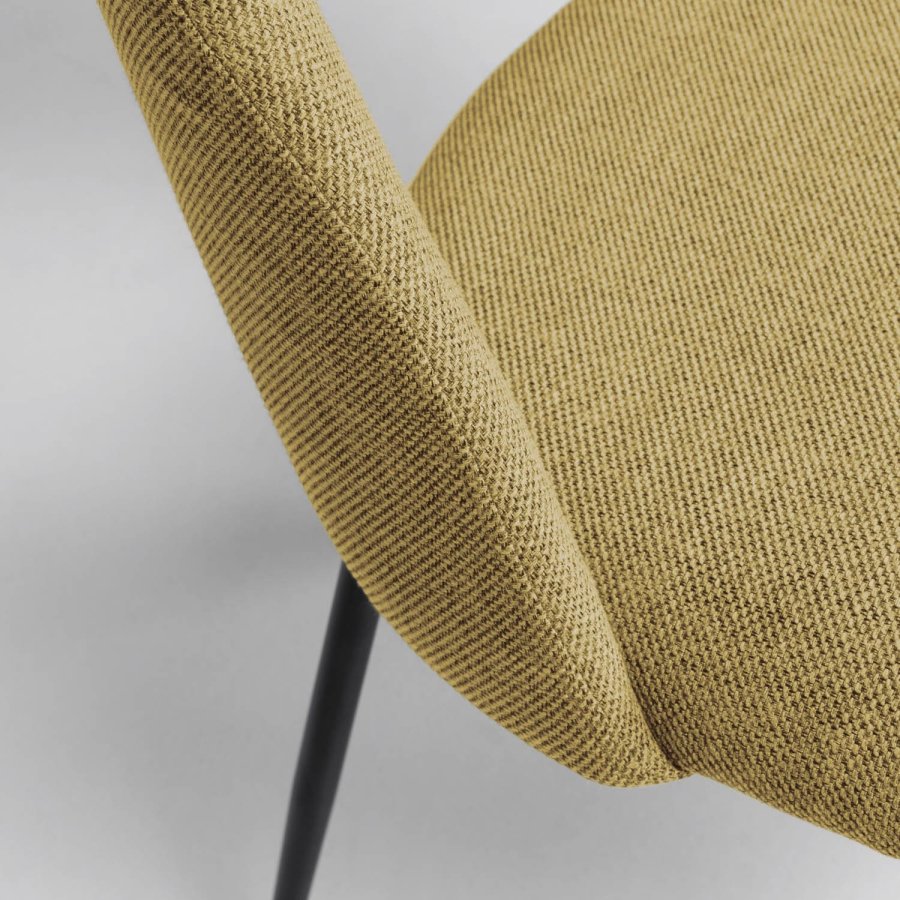 KAVE HOME Mahalia spisebordsstol, u. armln - sennepsgult stof og sort stl