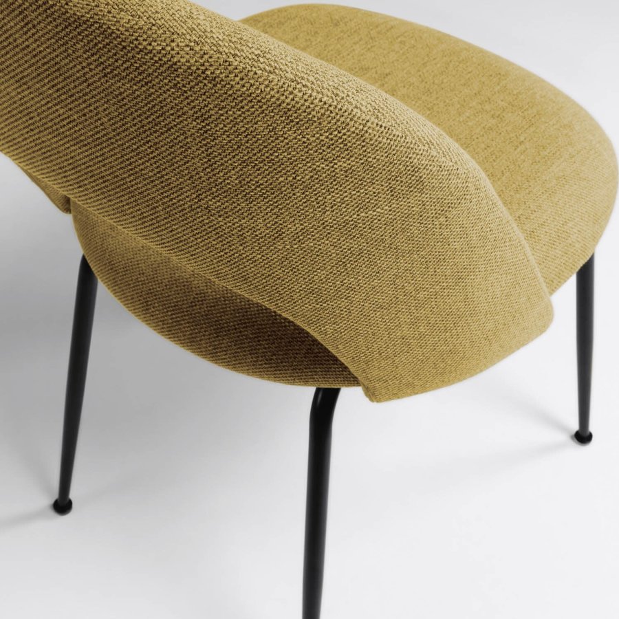 KAVE HOME Mahalia spisebordsstol, u. armln - sennepsgult stof og sort stl