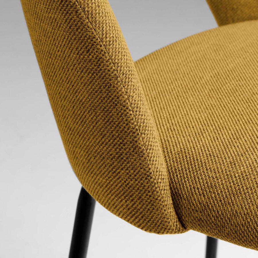 KAVE HOME Mahalia barstol, m. rygln og fodsttte - sennepsgul stof og sort metal