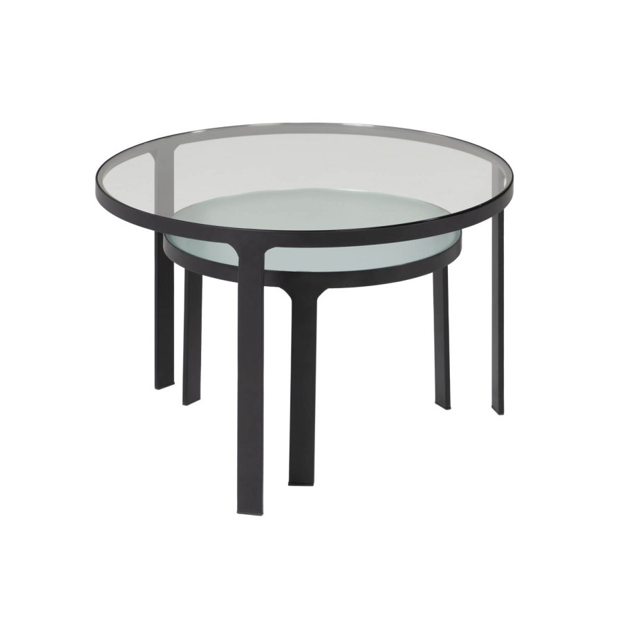 KAVE HOME Oni indskudsborde, rund - sort stl og klar/struktureret glas (st m. 2)