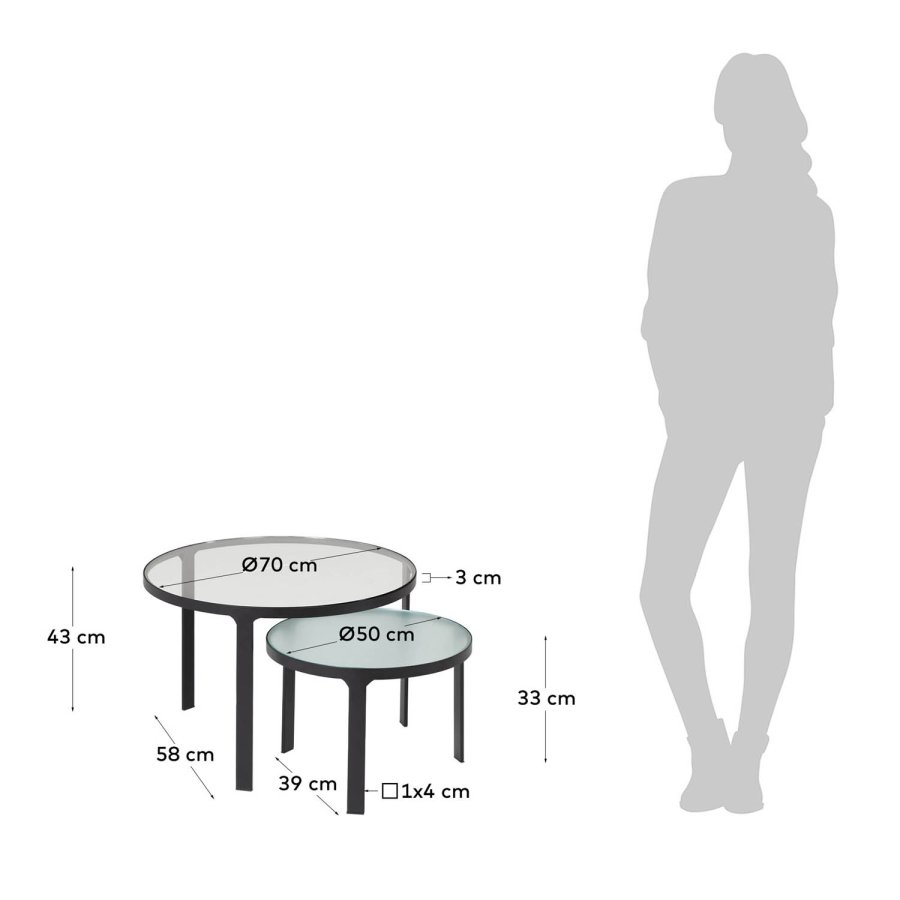 KAVE HOME Oni indskudsborde, rund - sort stl og klar/struktureret glas (st m. 2)