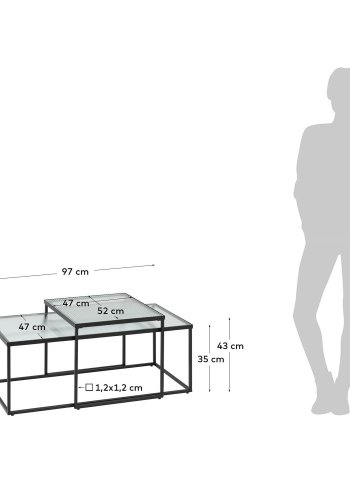KAVE HOME Akemi sofabord, firkantet - sort stl og klar/struktureret glas (st m. 2)