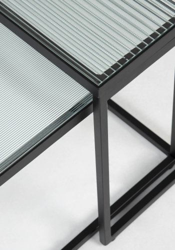 KAVE HOME Akemi sofabord, firkantet - sort stl og klar/struktureret glas (st m. 2)