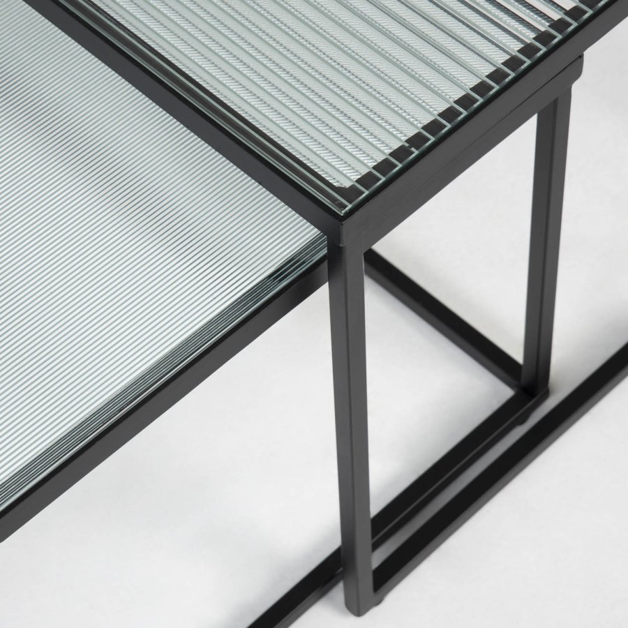 KAVE HOME Akemi sofabord, firkantet - sort stl og klar/struktureret glas (st m. 2)