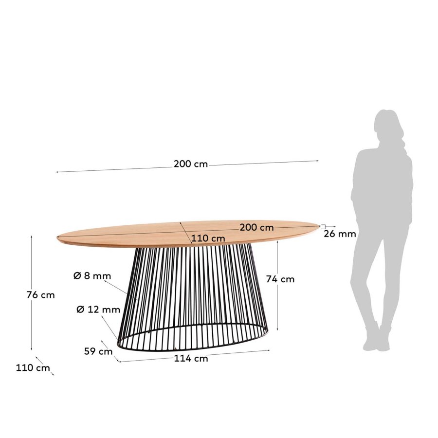 KAVE HOME Leska spisebord, ovalt - massivt mangotr og sort jern (200x110)