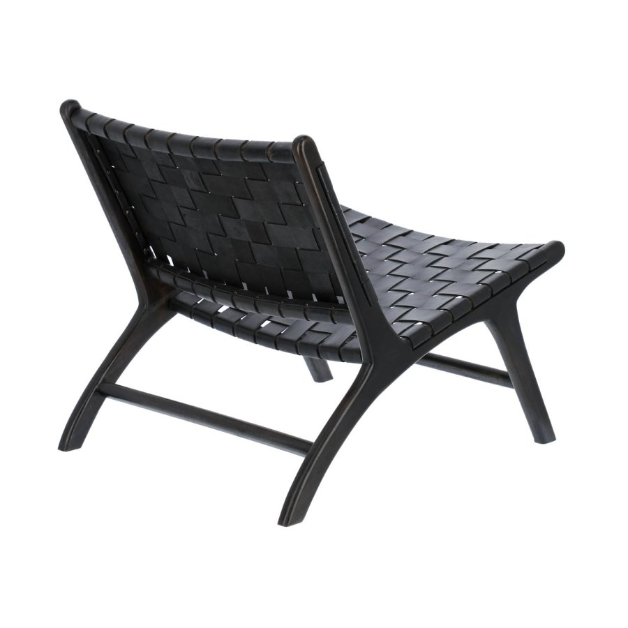 KAVE HOME Calixta loungestol, u. armln - sort hndflettet lder og sort mahognitr 