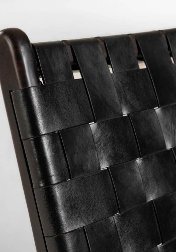 KAVE HOME Calixta loungestol, u. armln - sort hndflettet lder og sort mahognitr 