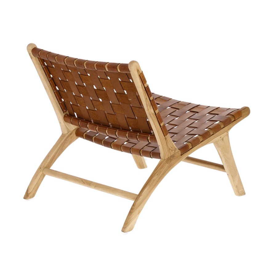 KAVE HOME Calixta loungestol, u. armln - brunt hndflettet lder og natur teaktr