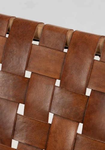 KAVE HOME Calixta loungestol, u. armln - brunt hndflettet lder og natur teaktr