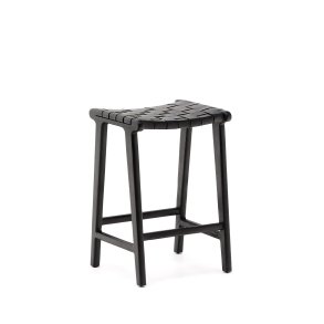 KAVE HOME Calixta barstol, m. fodsttte - sort lder og sort mahognitr (H:67)