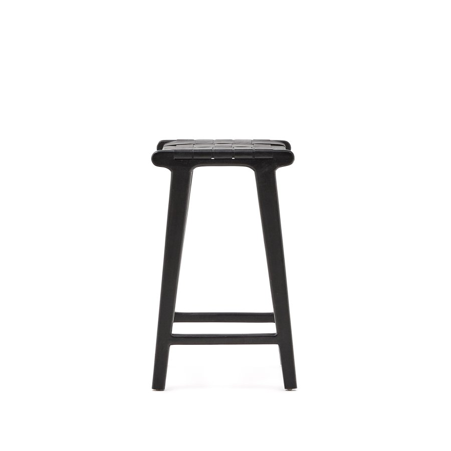 KAVE HOME Calixta barstol, m. fodsttte - sort lder og sort mahognitr (H:67)