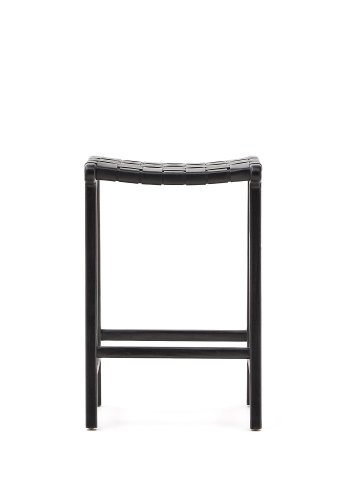 KAVE HOME Calixta barstol, m. fodsttte - sort lder og sort mahognitr (H:67)