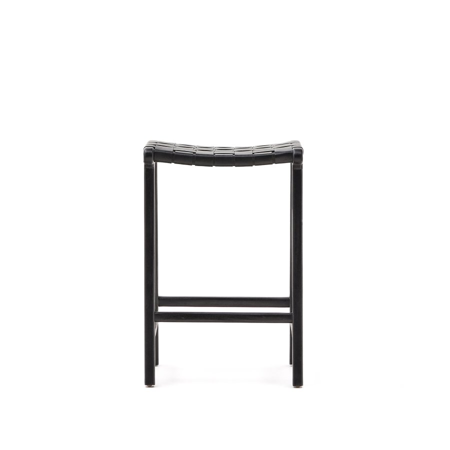 KAVE HOME Calixta barstol, m. fodsttte - sort lder og sort mahognitr (H:67)