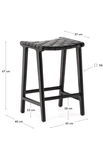 KAVE HOME Calixta barstol, m. fodsttte - sort lder og sort mahognitr (H:67)