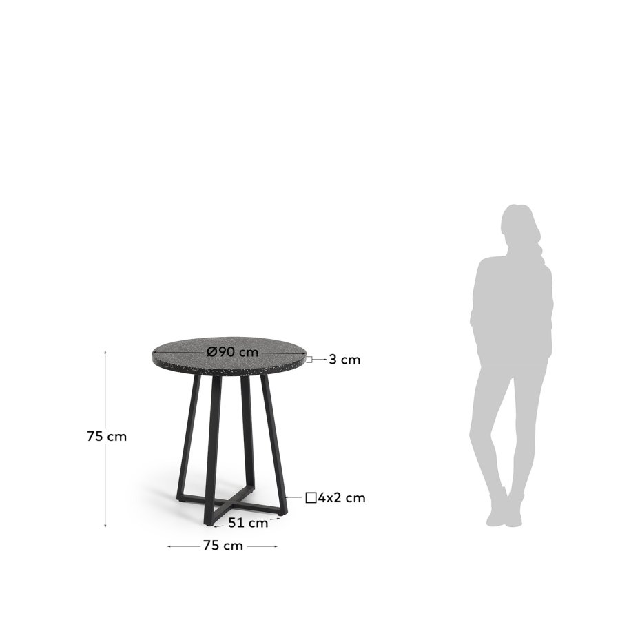 KAVE HOME Tella havebord - sort terrazzo og stl (75)
