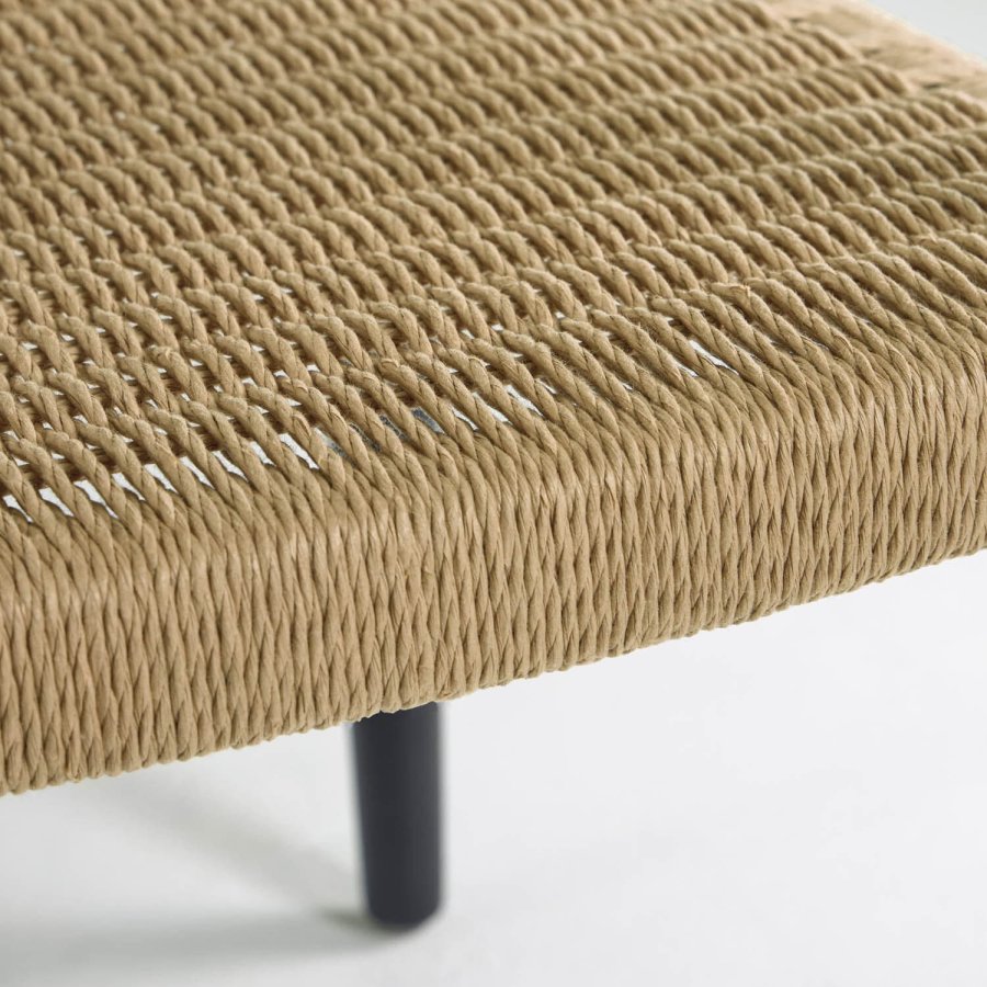 KAVE HOME Glynis spisebordsstol, m. armln - massivt mat sort eukalyptus tr og natur flettet reb