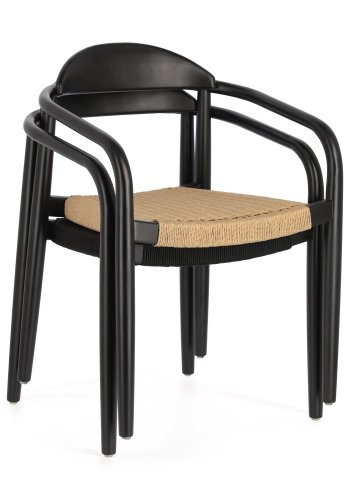 KAVE HOME Glynis spisebordsstol, m. armln - massivt mat sort eukalyptus tr og natur flettet reb
