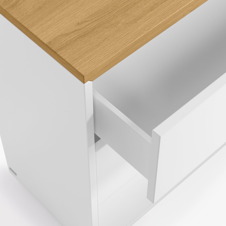 KAVE HOME Abilen kommode, m. 3 skuffer - hvid MDF og natur egetrsfinèr 