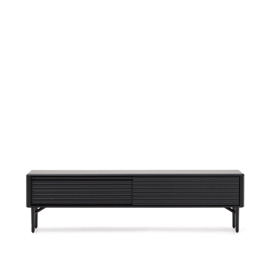 KAVE HOME Lenon tv-skab, 2 lger i massivt tr og sort egefiner 200x57 cm FSC Mix Credit