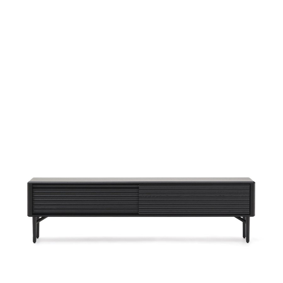 KAVE HOME Lenon tv-skab, 2 lger i massivt tr og sort egefiner 200x57 cm FSC Mix Credit