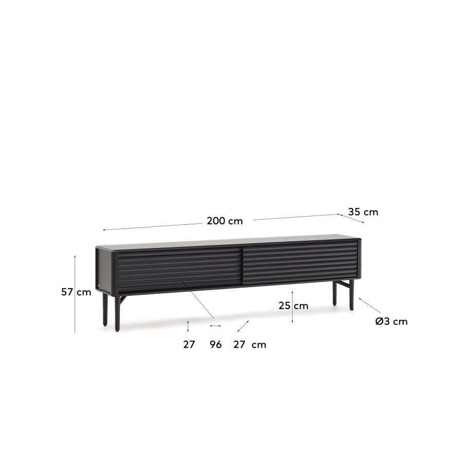 KAVE HOME Lenon tv-skab, 2 lger i massivt tr og sort egefiner 200x57 cm FSC Mix Credit