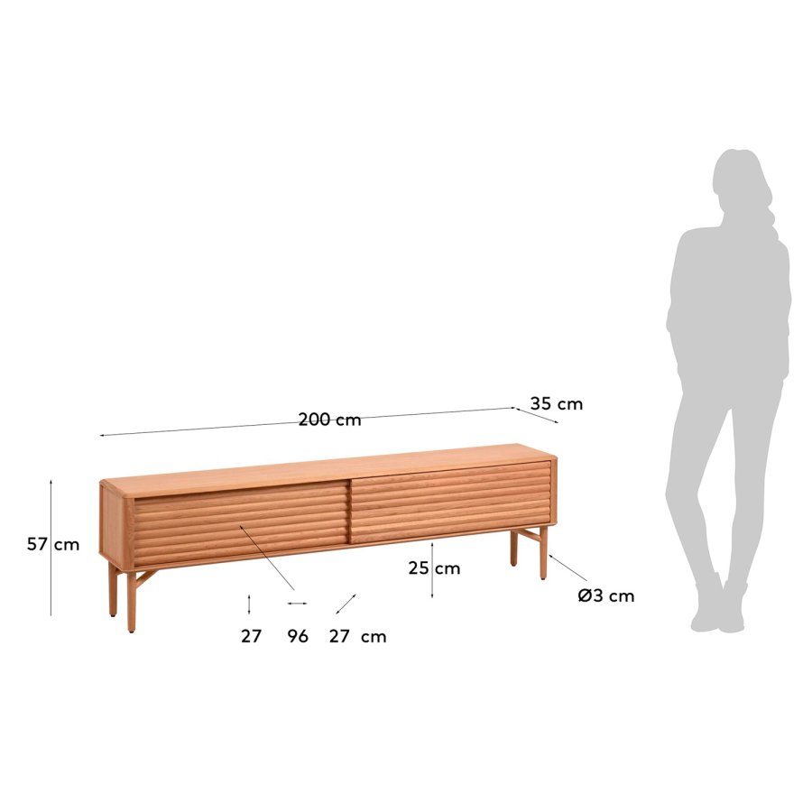 KAVE HOME Lenon TV-bord m. 2 skydelger - natur eg og eg finér (200x35)