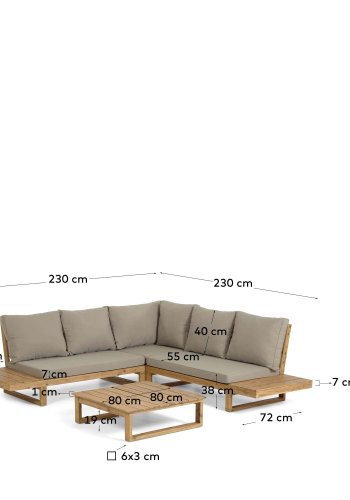 KAVE HOME Flaviina 5 pers. havesofa, m. hynder og havebord - beige stof og natur akacietr