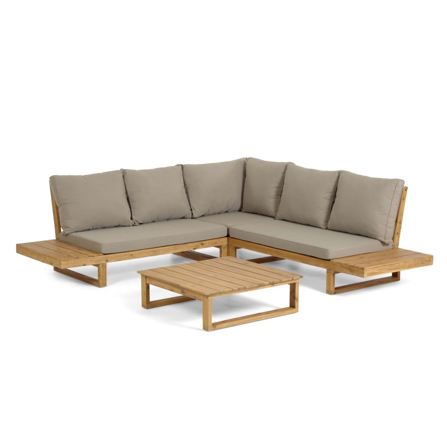 KAVE HOME Flaviina 5 pers. havesofa, m. hynder og havebord - beige stof og natur akacietr