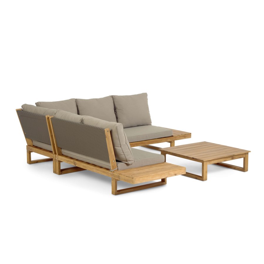 KAVE HOME Flaviina 5 pers. havesofa, m. hynder og havebord - beige stof og natur akacietr