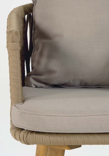 KAVE HOME Hemilce lnestol, m. armln og stofhynder - beige polyethylen og natur akacietr