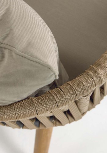 KAVE HOME Hemilce lnestol, m. armln og stofhynder - beige polyethylen og natur akacietr