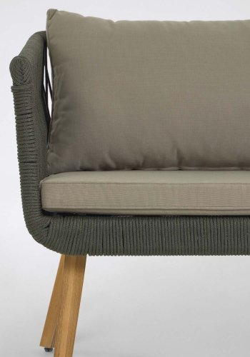 KAVE HOME Inti havest, m. 2 pers sofa og 2 havestole, m. hynder - grn reb og natur akacietr 