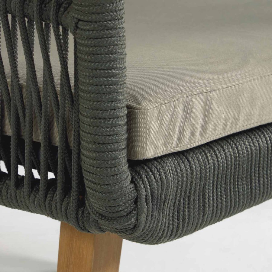 KAVE HOME Inti havest, m. 2 pers sofa og 2 havestole, m. hynder - grn reb og natur akacietr 