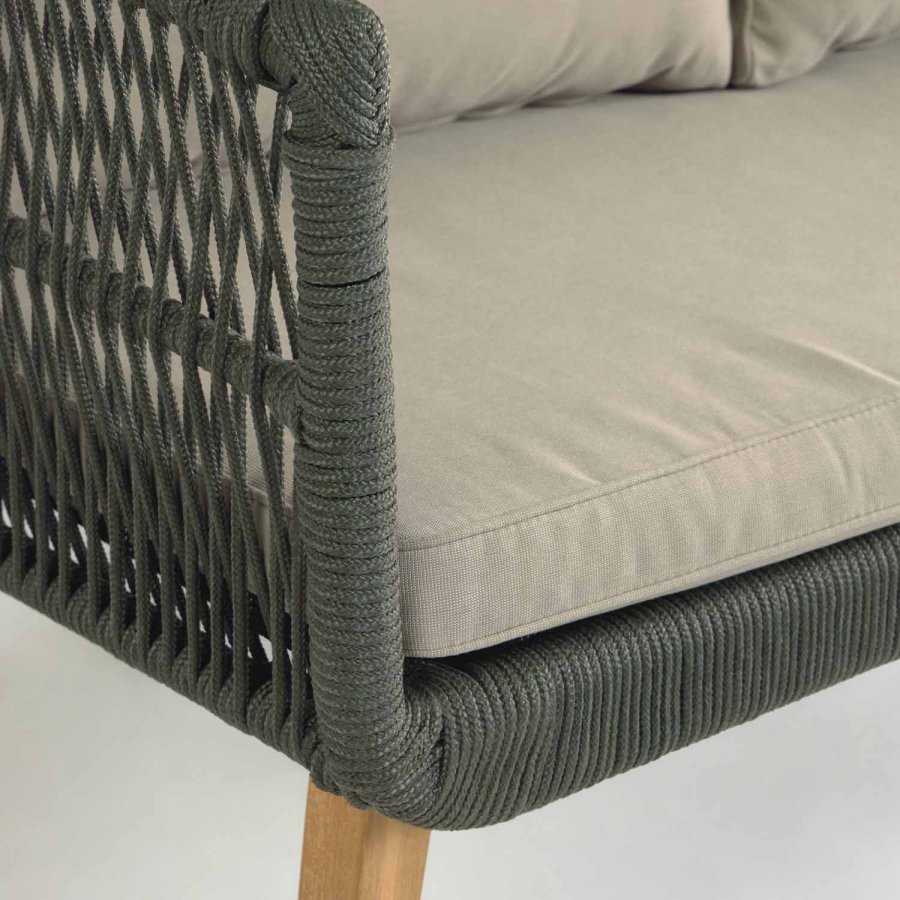 KAVE HOME Inti havest, m. 2 pers sofa og 2 havestole, m. hynder - grn reb og natur akacietr 