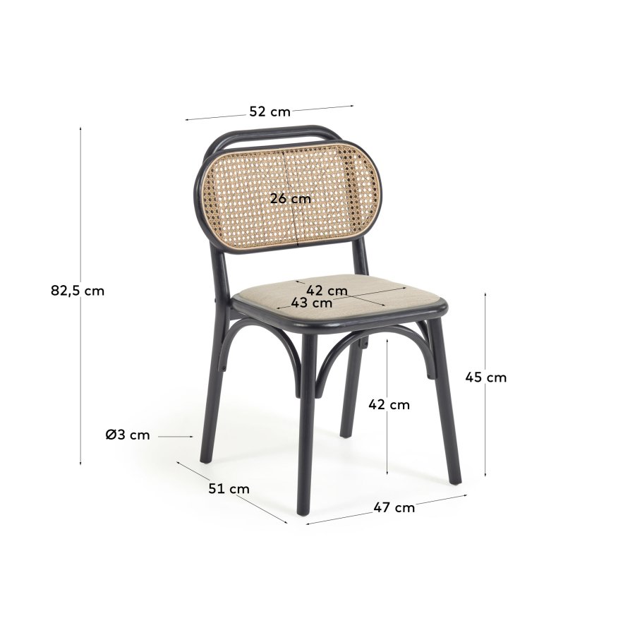 KAVE HOME Doriane spisebordsstol - rattan, stof og sort elmetr