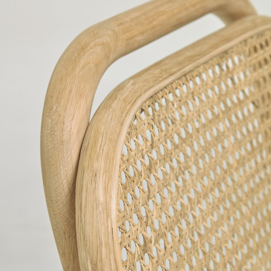 KAVE HOME Doriane barstol, m. rygln og fodsttte - natur rattan, stof og egetr