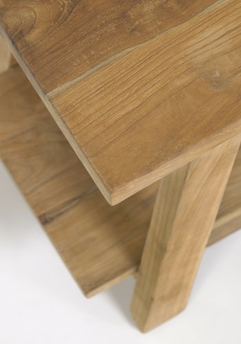 KAVE HOME Safara fodskammel, m. hylde natur genanvendt teak (50x32)