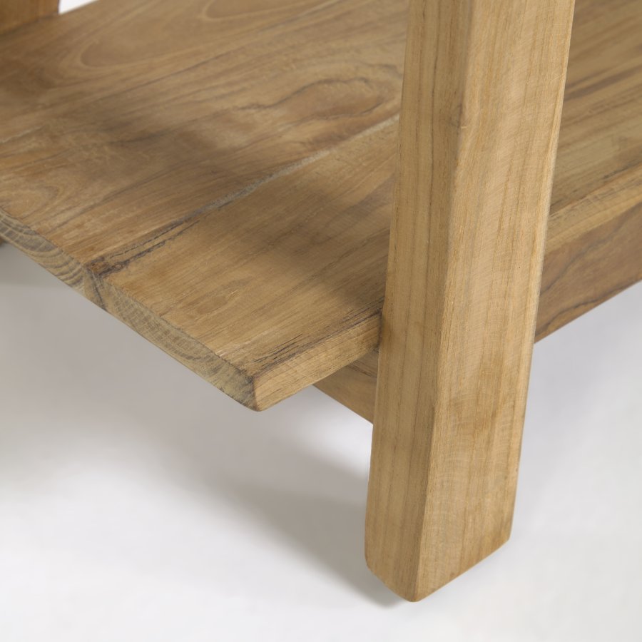 KAVE HOME Safara fodskammel, m. hylde natur genanvendt teak (50x32)